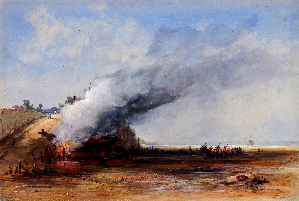 Spalenie starej łodzi, XIX wiek. autorstwa Francis Danby