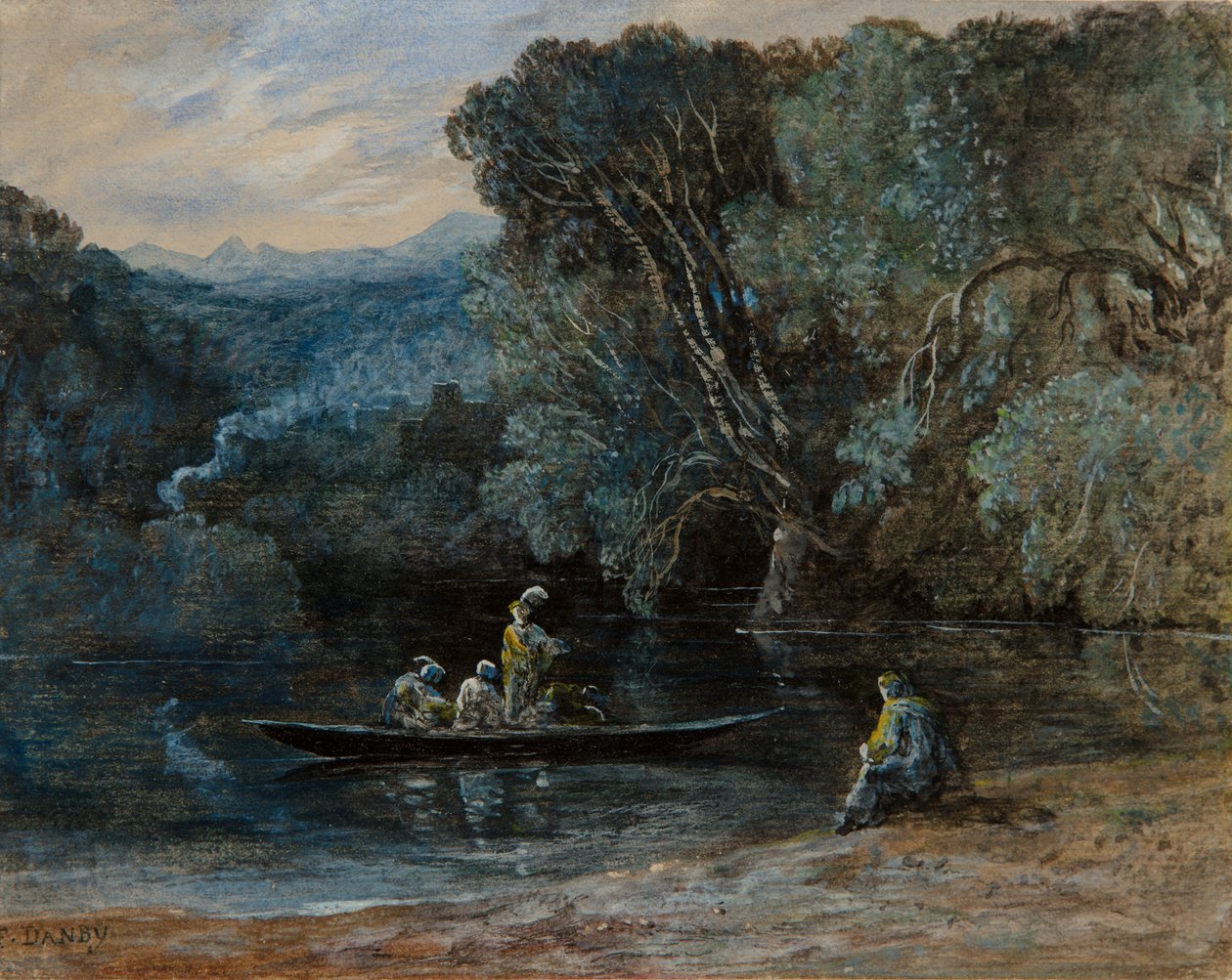 Scena rzeczna z łodzią i figurami, ok. 1825 autorstwa Francis Danby