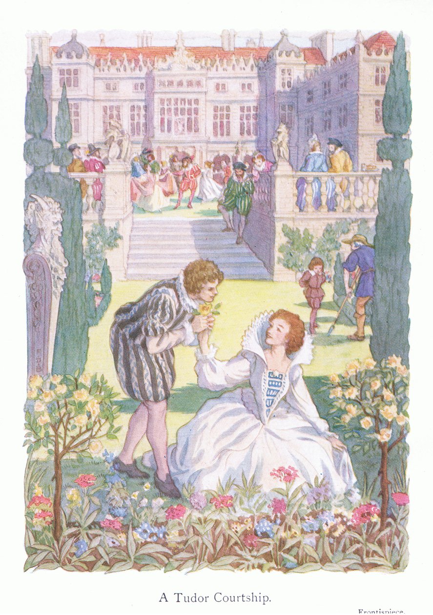 Tudorowskie zaloty (kolorowa litografia) autorstwa Francis Donkin Bedford