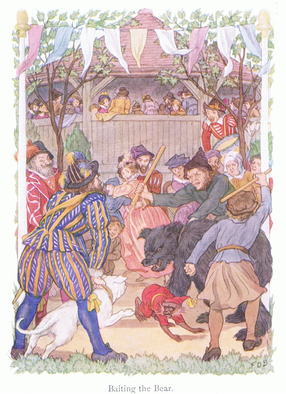Wabienie niedźwiedzia (kolorowa litografia) autorstwa Francis Donkin Bedford