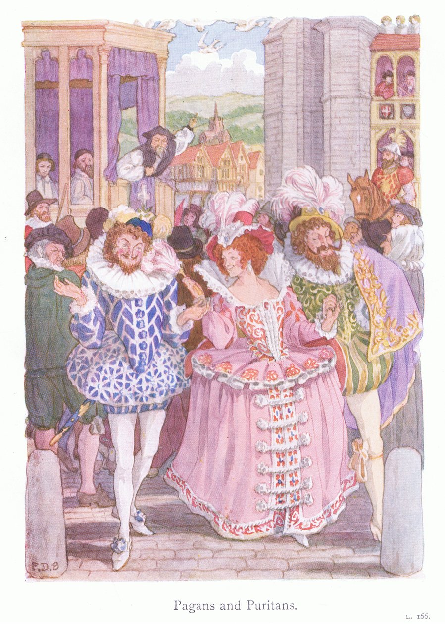 Poganie i purytanie (kolorowa litografia) autorstwa Francis Donkin Bedford