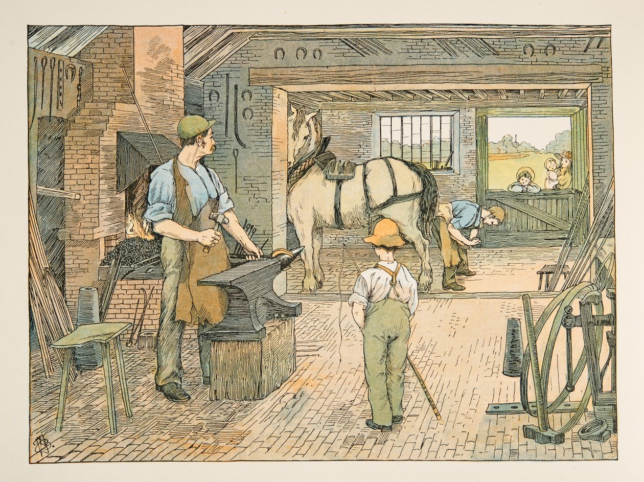 The Blacksmith, z Four and Twenty Toilers, wyd. 1900 (kolorowa litografia) autorstwa Francis Donkin Bedford