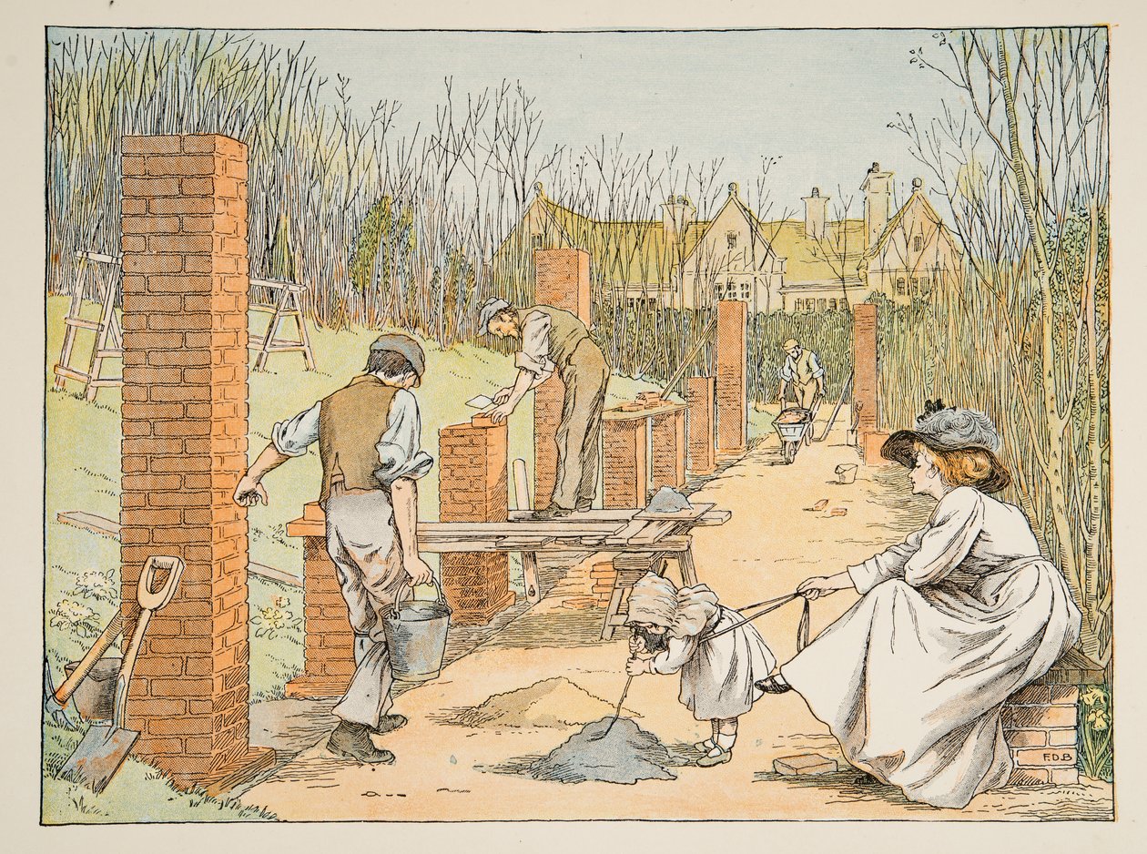 The Builder, od Four and Twenty Toilers, wyd. 1900 (kolorowa litografia) autorstwa Francis Donkin Bedford
