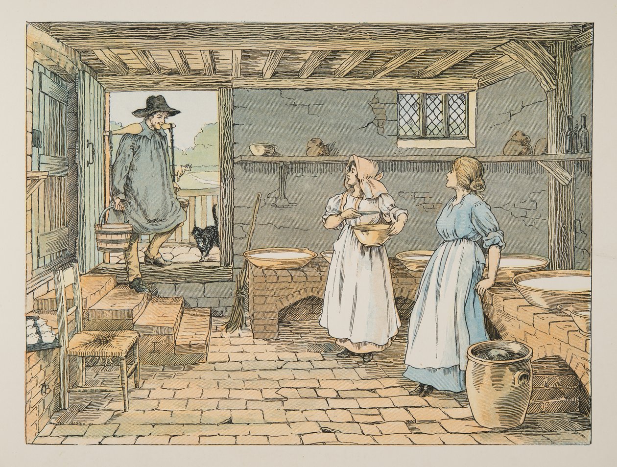 The Dairyman, z Four and Twenty Toilers, wyd. 1900 (kolorowa litografia) autorstwa Francis Donkin Bedford