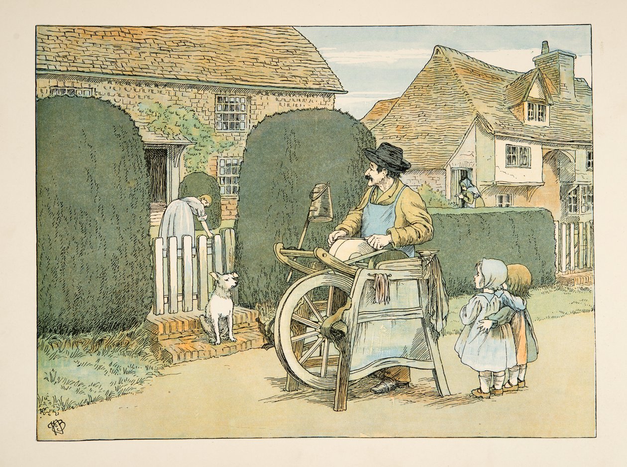 Szlifierka do noży, od Four and Twenty Toilers, wyd. 1900 (kolorowa litografia) autorstwa Francis Donkin Bedford