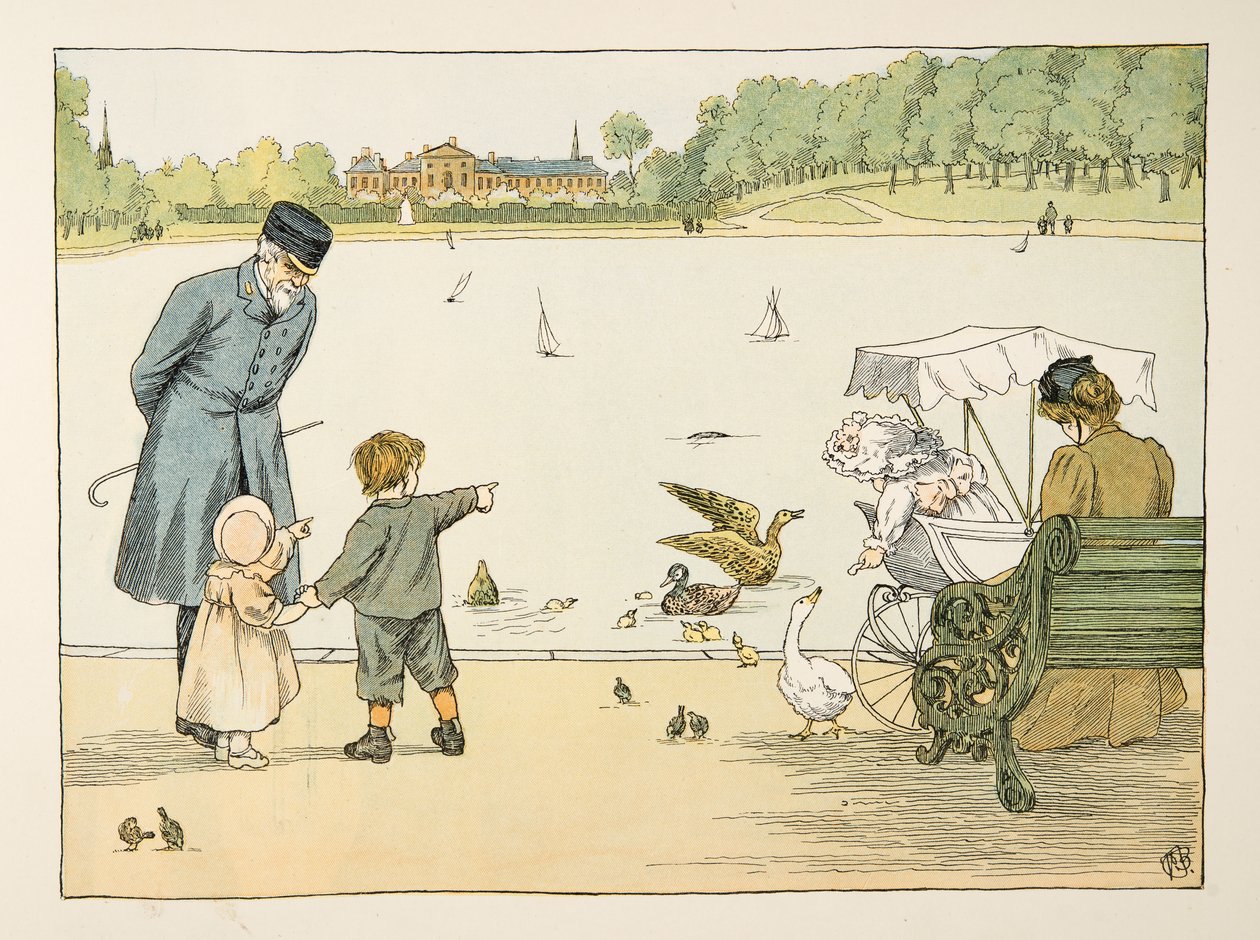 The Park Keeper, z Four and Twenty Toilers, wyd. 1900 (kolorowa litografia) autorstwa Francis Donkin Bedford