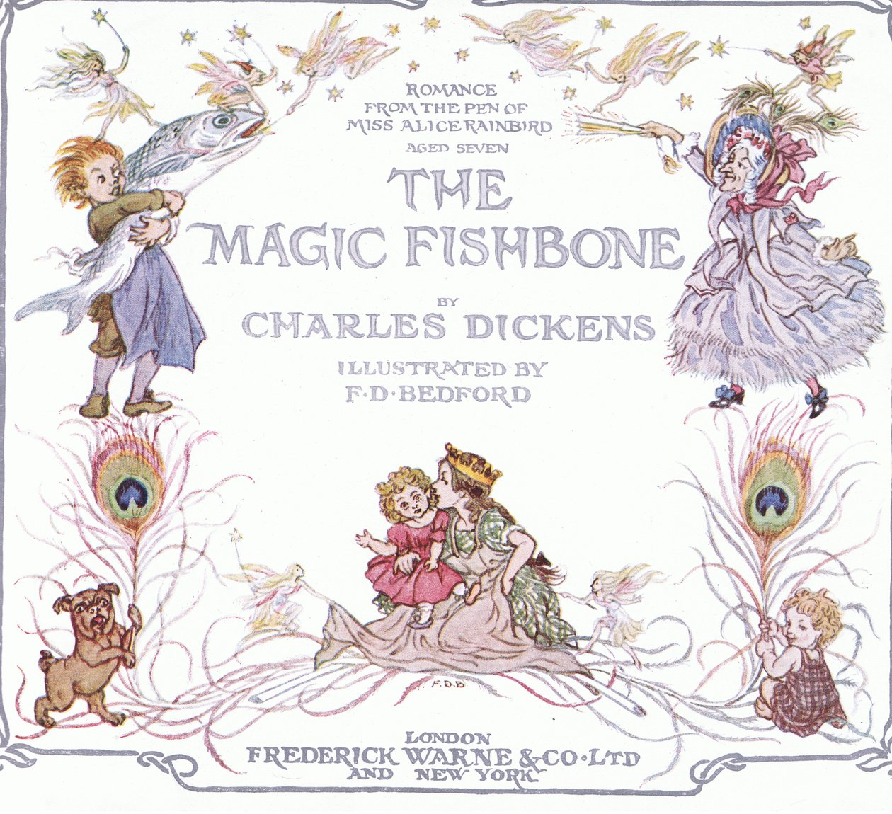 Strona tytułowa z książki "The Magic Fishbone" wydanej przez Warne  Co, ok. 1940 r. (kolorowa litografia) autorstwa Francis Donkin Bedford