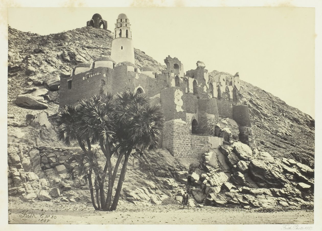 Doum Palm i zrujnowany meczet, Philæ, 1857. autorstwa Francis Frith