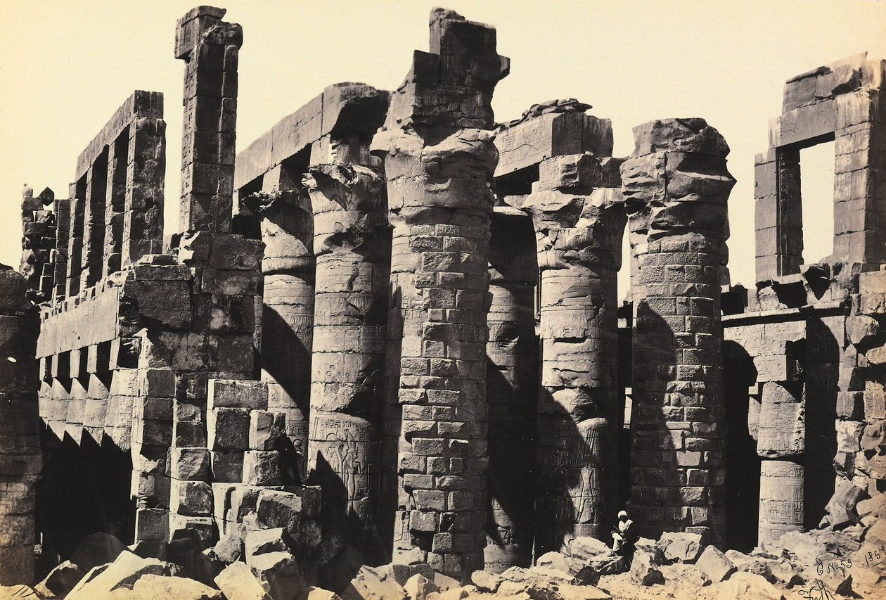 „Egipt i Palestyna”: ruiny dużej sali hipostylowej Wielkiej Świątyni Amona-Ra, Karnak, Egipt autorstwa Francis Frith