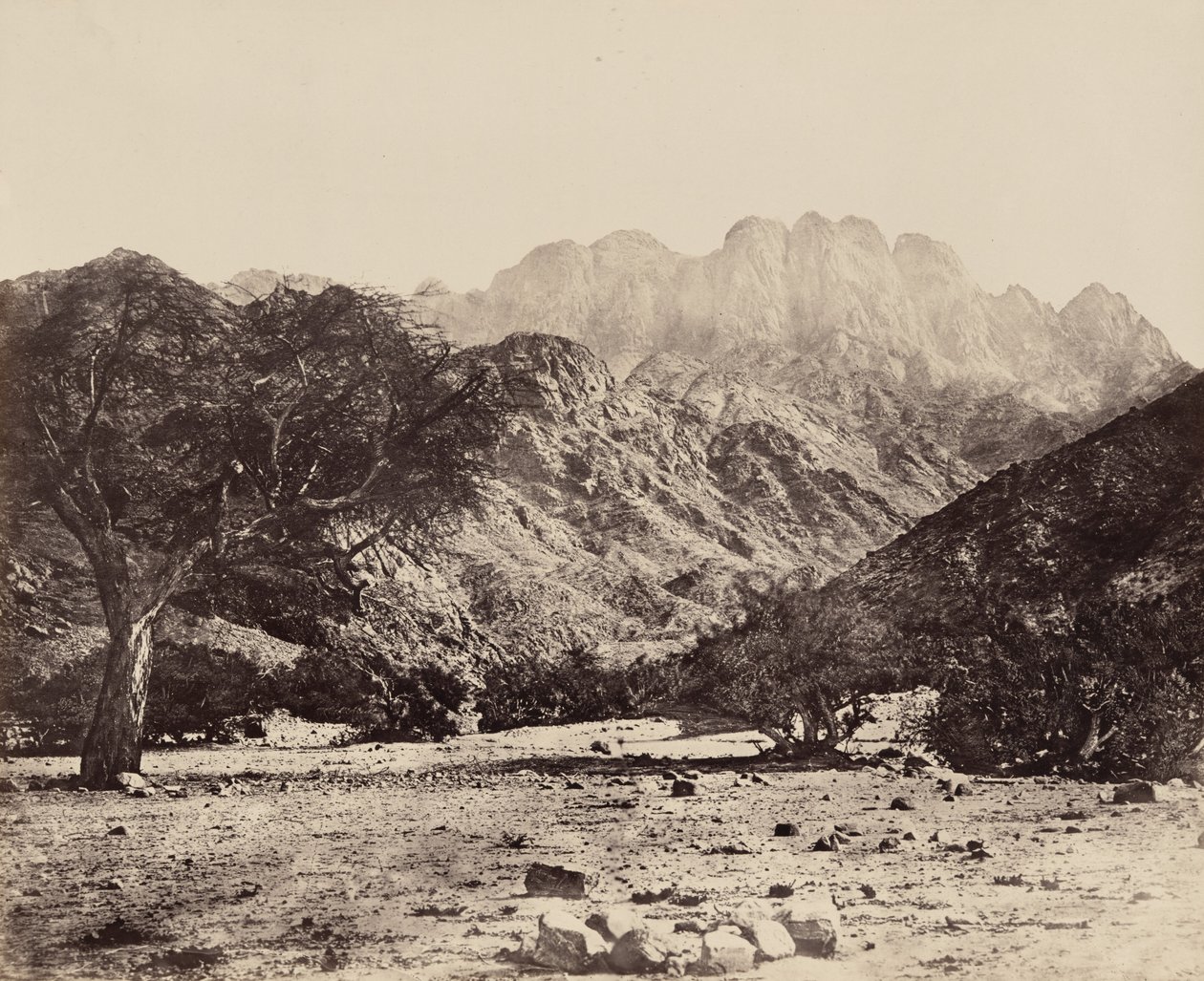 Góra Serbal, z Wádee Feyrán, Egipt, 1858 (zdjęcie) autorstwa Francis Frith