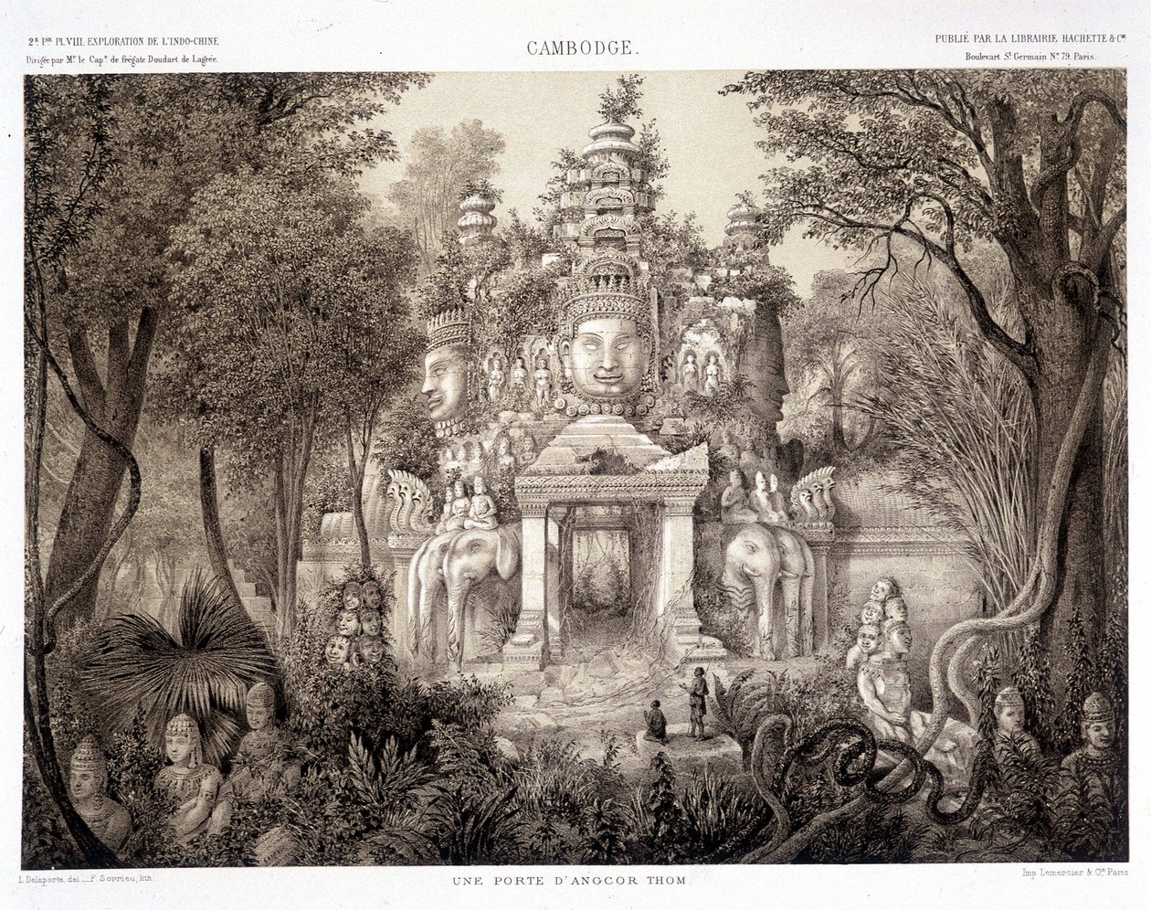 Brama od Angkor Thom, ca. 1870 - w „Podróż eksploracyjna w Indochinach 1866-1868” Francisa Garniera Paryż autorstwa Francis Garnier