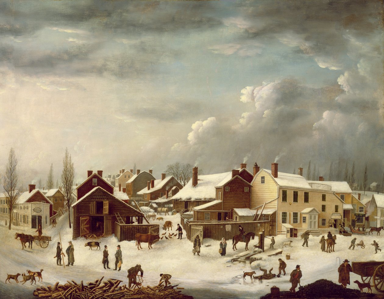 Scena zimowa na Brooklynie, ok. 1817-20 (szczegóły w 105484) autorstwa Francis Guy