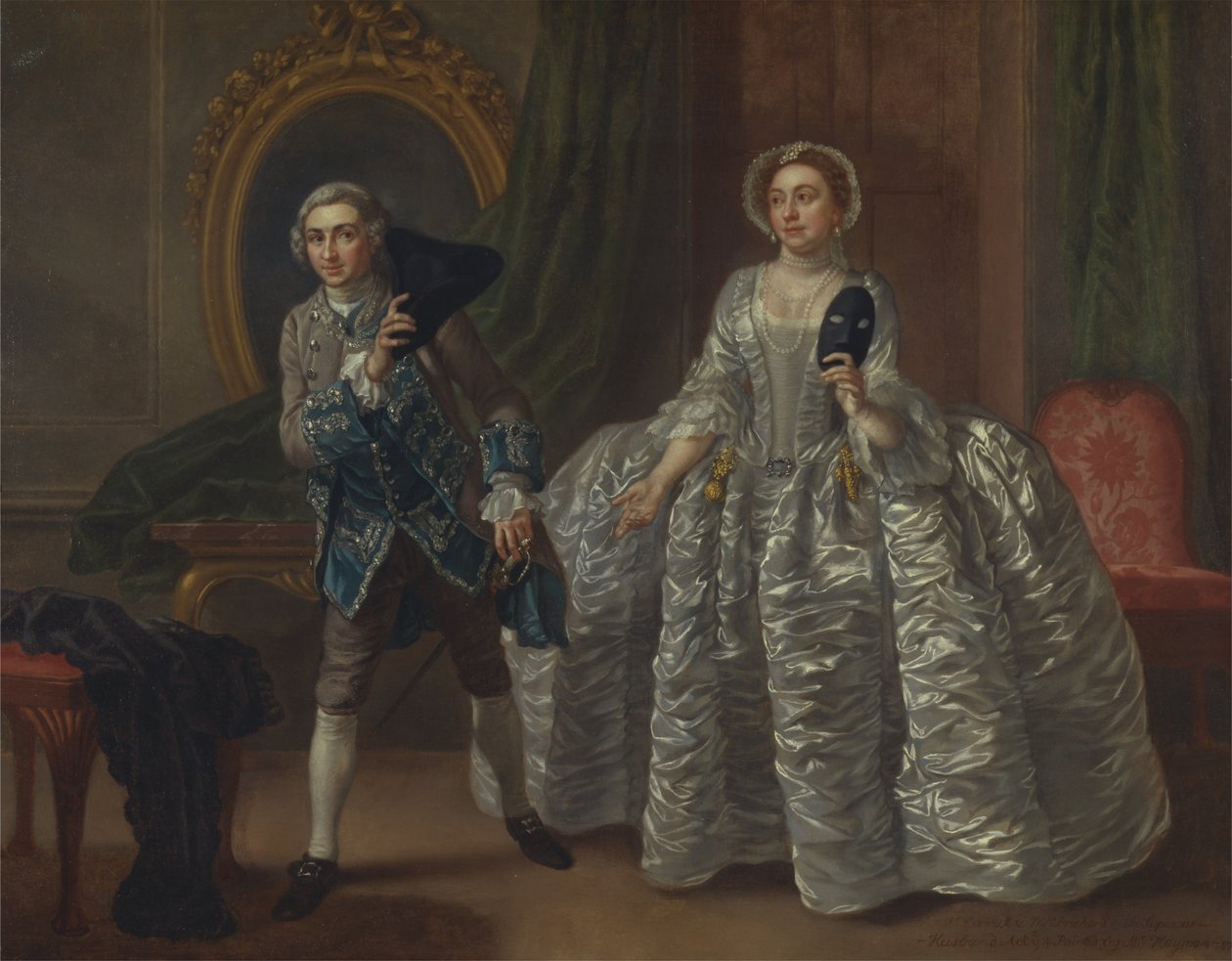 David Garrick i pani Pritchard w "Podejrzanym mężu" Benjamina Hoadleya autorstwa Francis Hayman