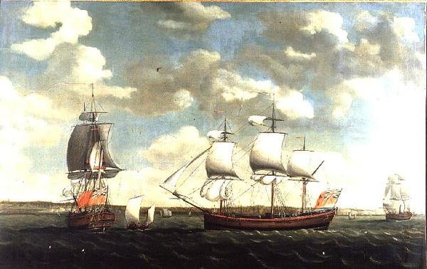 Portret mieszkańca Indii Wschodnich w trzech pozycjach niedaleko Portsmouth autorstwa Francis Holman