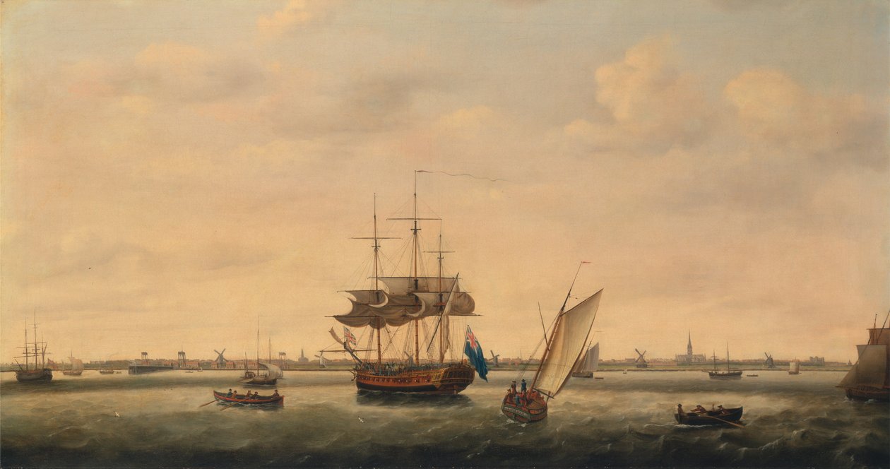 Fregata „Niespodzianka” na kotwicy przy Great Yarmouth, Norfolk autorstwa Francis Holman