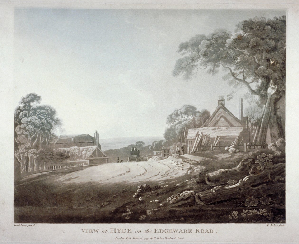 Powóz konny znikający za wzgórzem na Edgware Road, Londyn, 1799 autorstwa Francis Jukes