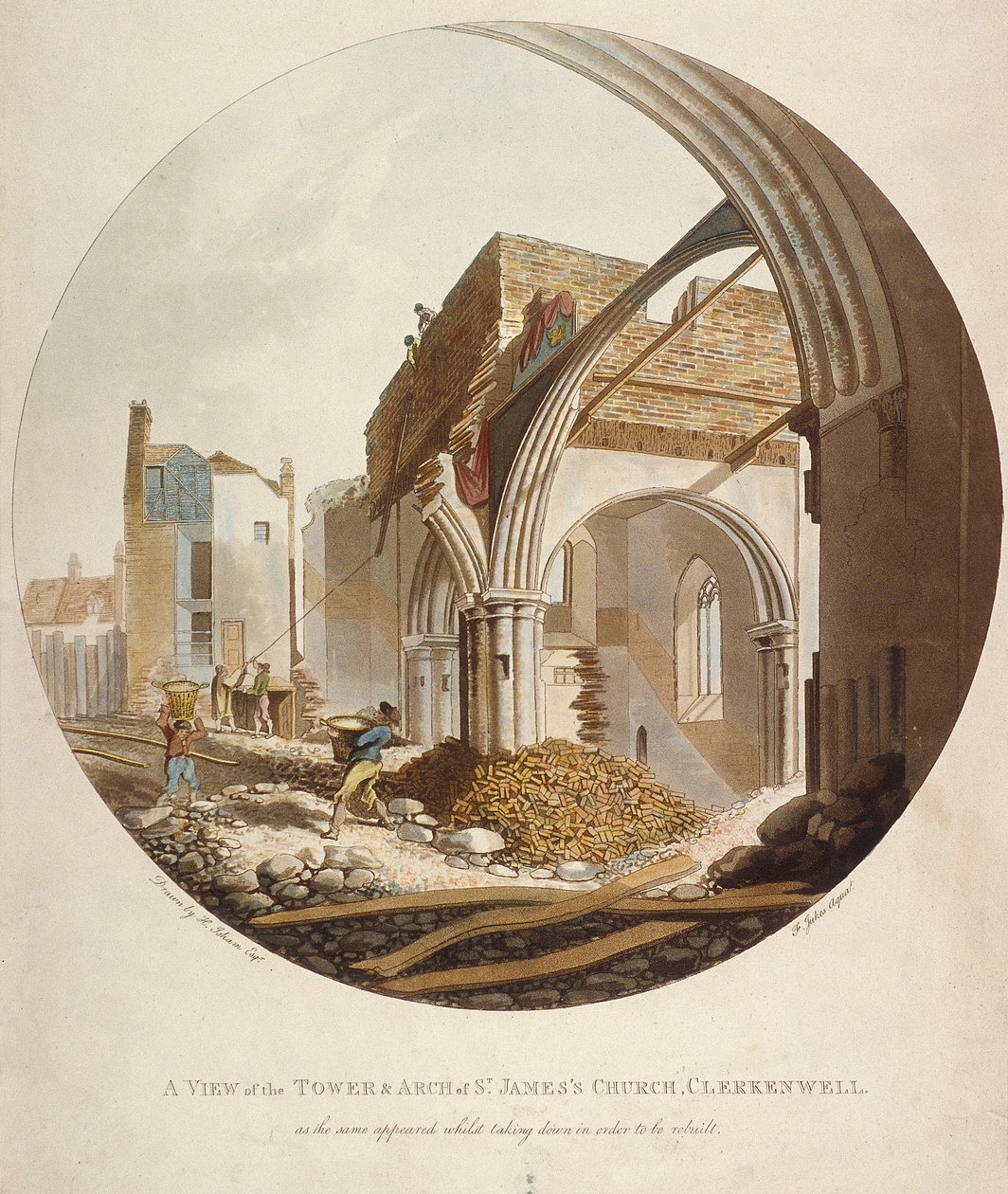 „Widok na wieżę i łuk kościoła św Jakuba, Clerkenwell”, Islington, Londyn, 1789 autorstwa Francis Jukes