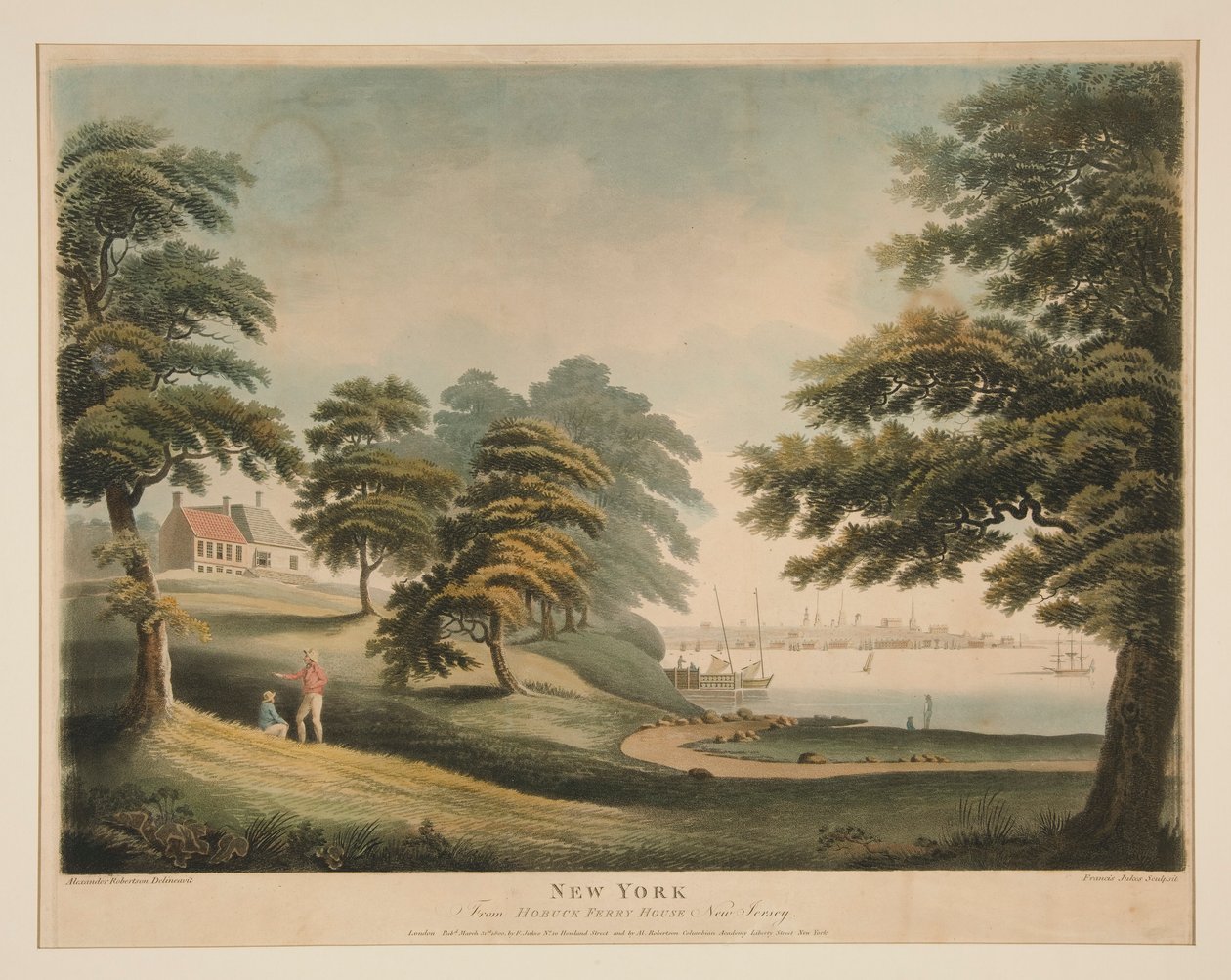 Nowy Jork (z Hobuck Ferry House, New Jersey) autorstwa Francis Jukes