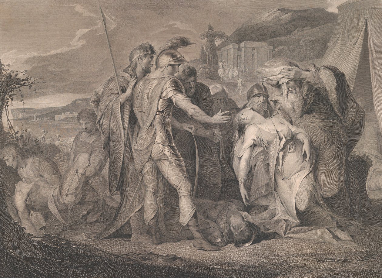 Król Lear opłakujący ciało Kordelii Szekspira, Król Lear, Akt 5, Scena..., 1 sierpnia 1792. autorstwa Francis Legat