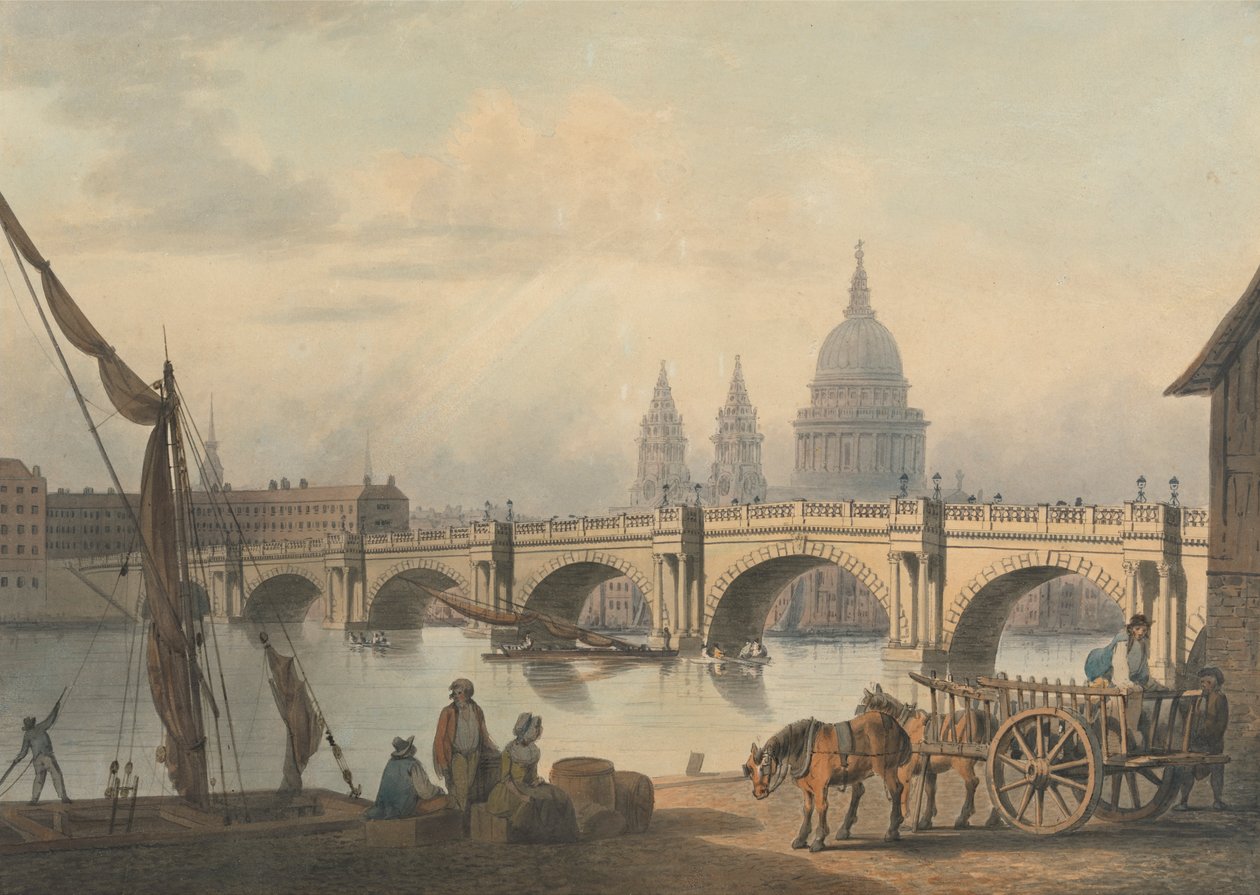 Most Blackfriars i kościół św. Pawła autorstwa Francis Nicholson