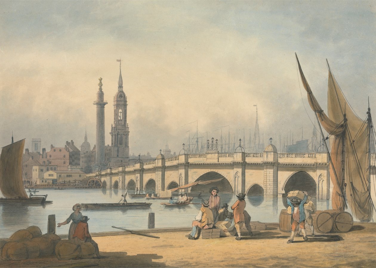 London Bridge i pomnik autorstwa Francis Nicholson