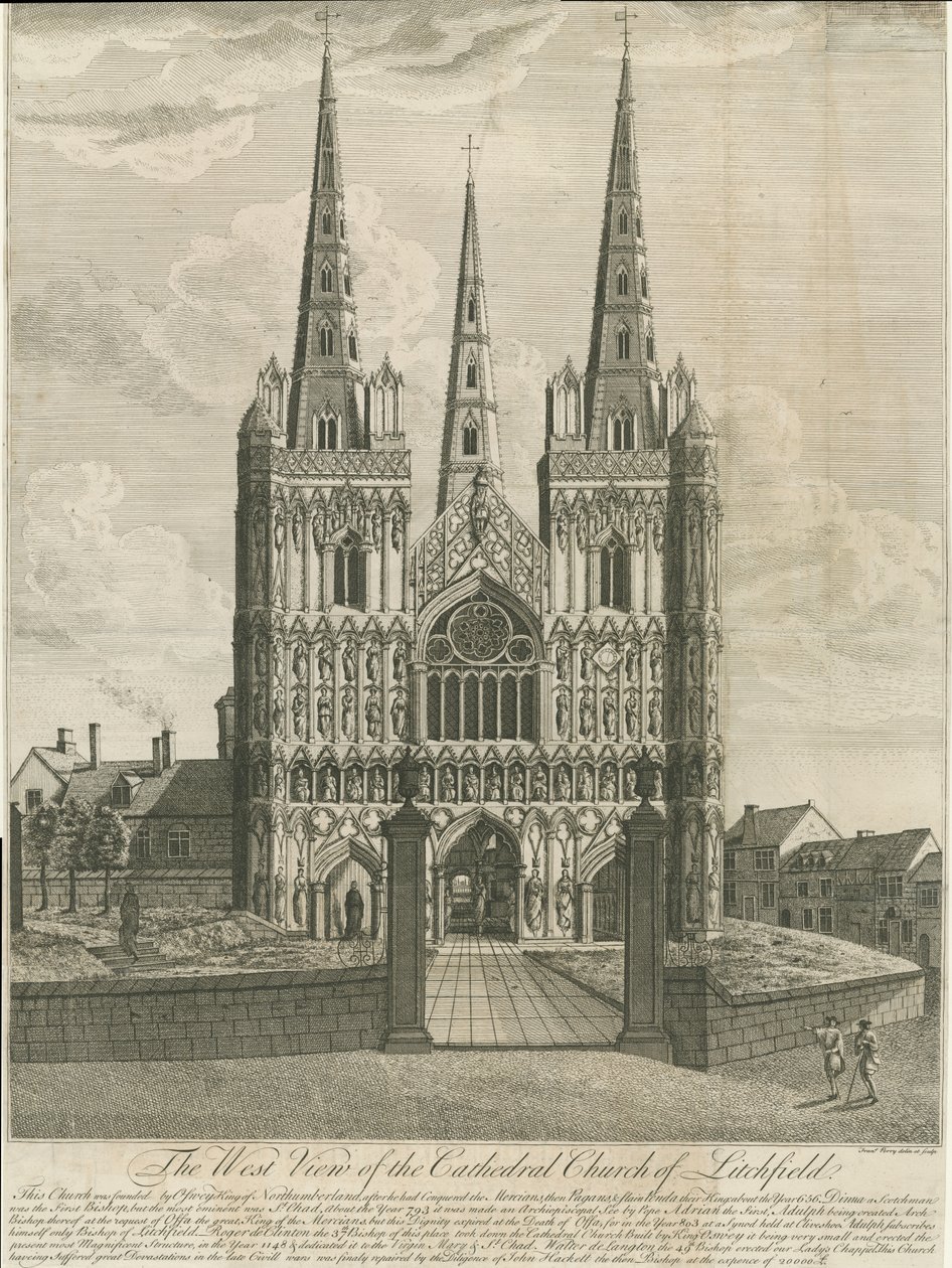 Katedra w Lichfield - Front Zachodni: grawerowanie i [XVIII wiek] (druk) autorstwa Francis Perry