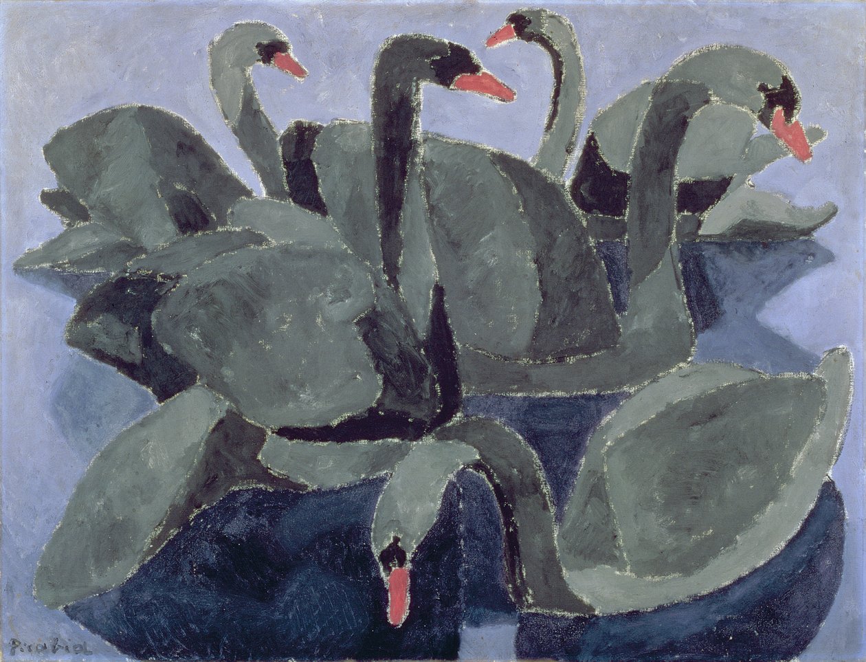 Czarne łabędzie na niebieskim tle, ok. 1909 (olej na płótnie) autorstwa Francis Picabia