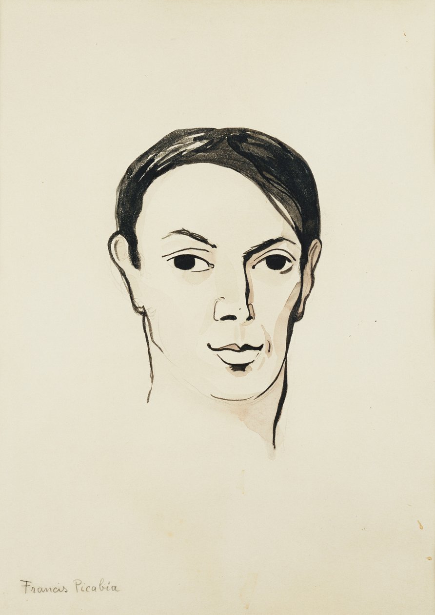 Portret Pabla Picassa; Portrait de Pablo Picasso, ok. 1902-1905 (akwarela, pędzel, czarny tusz i ołówek na papierze) autorstwa Francis Picabia
