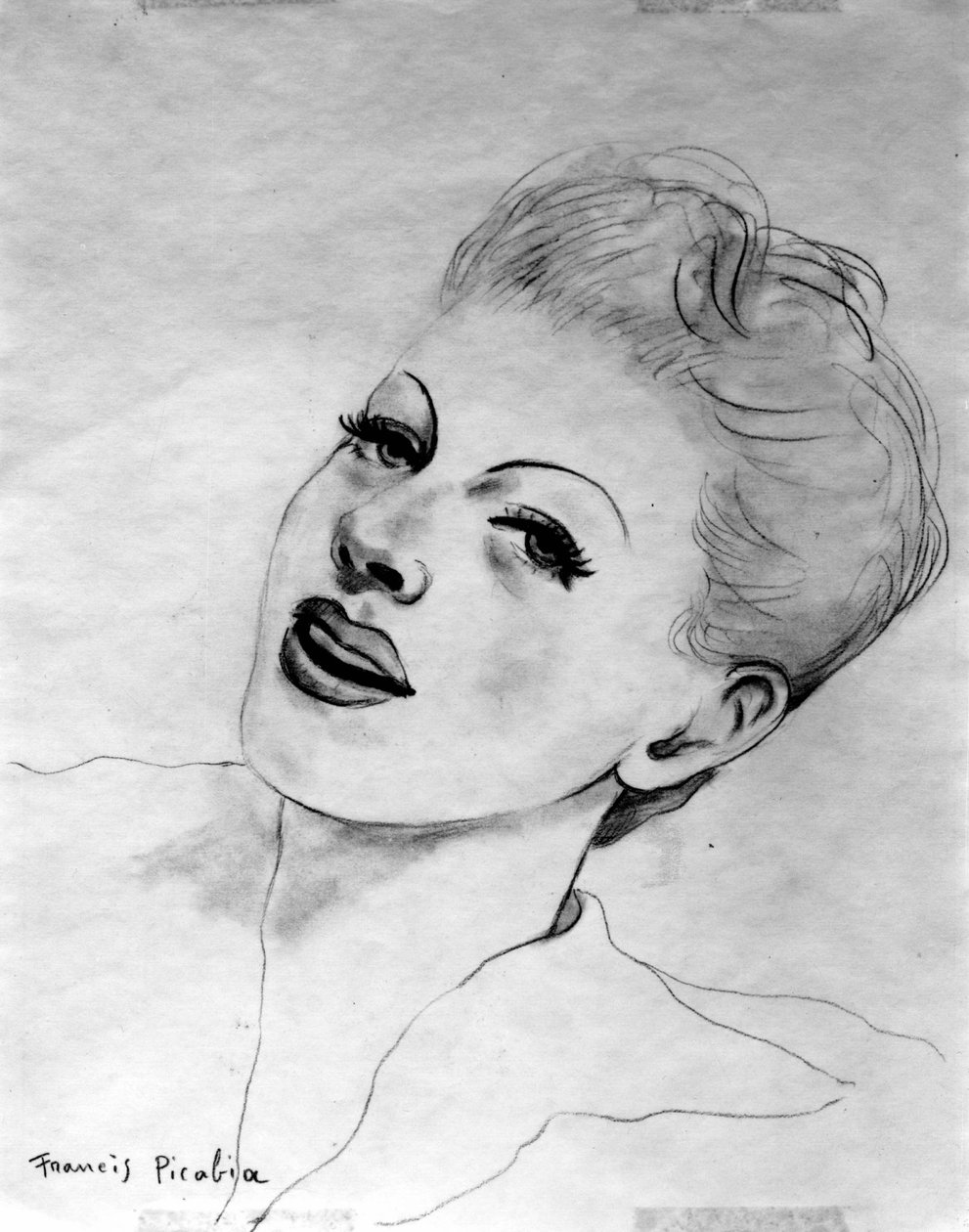 Twarz kobiety odchylona do tyłu, autor: Francis Picabia (1879-1953); grafit ołówek na papierze. autorstwa Francis Picabia