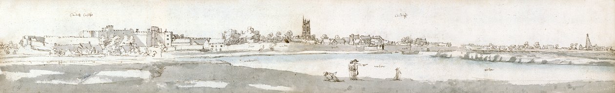 Cardiff w 1678 roku (akwarela i brązowy tusz na papierze) autorstwa Francis Place