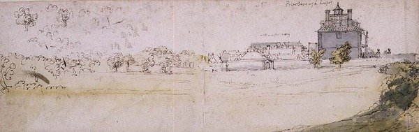 Peterborough House i Westminster Abbey (akwarela) autorstwa Francis Place