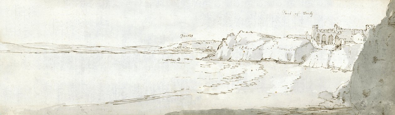 Port Tenby, ok. 1678 (akwarela i brązowy tusz na papierze) autorstwa Francis Place