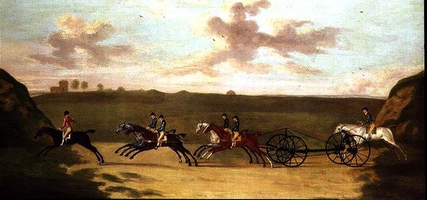 Mecz karetki w Newmarket, Przeciw Czasowi, 29 sierpnia 1750 (olej na płótnie) autorstwa Francis Sartorius