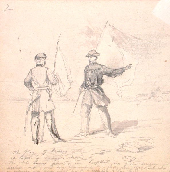 Flaga rozejmu, c.1860 (ołówek na papierze) autorstwa Francis Schell