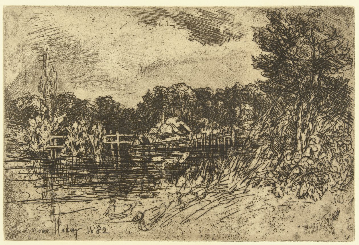 Test rzeki w Longparish Test w Longparish autorstwa Francis Seymour Haden (Sir) (signed by artist)