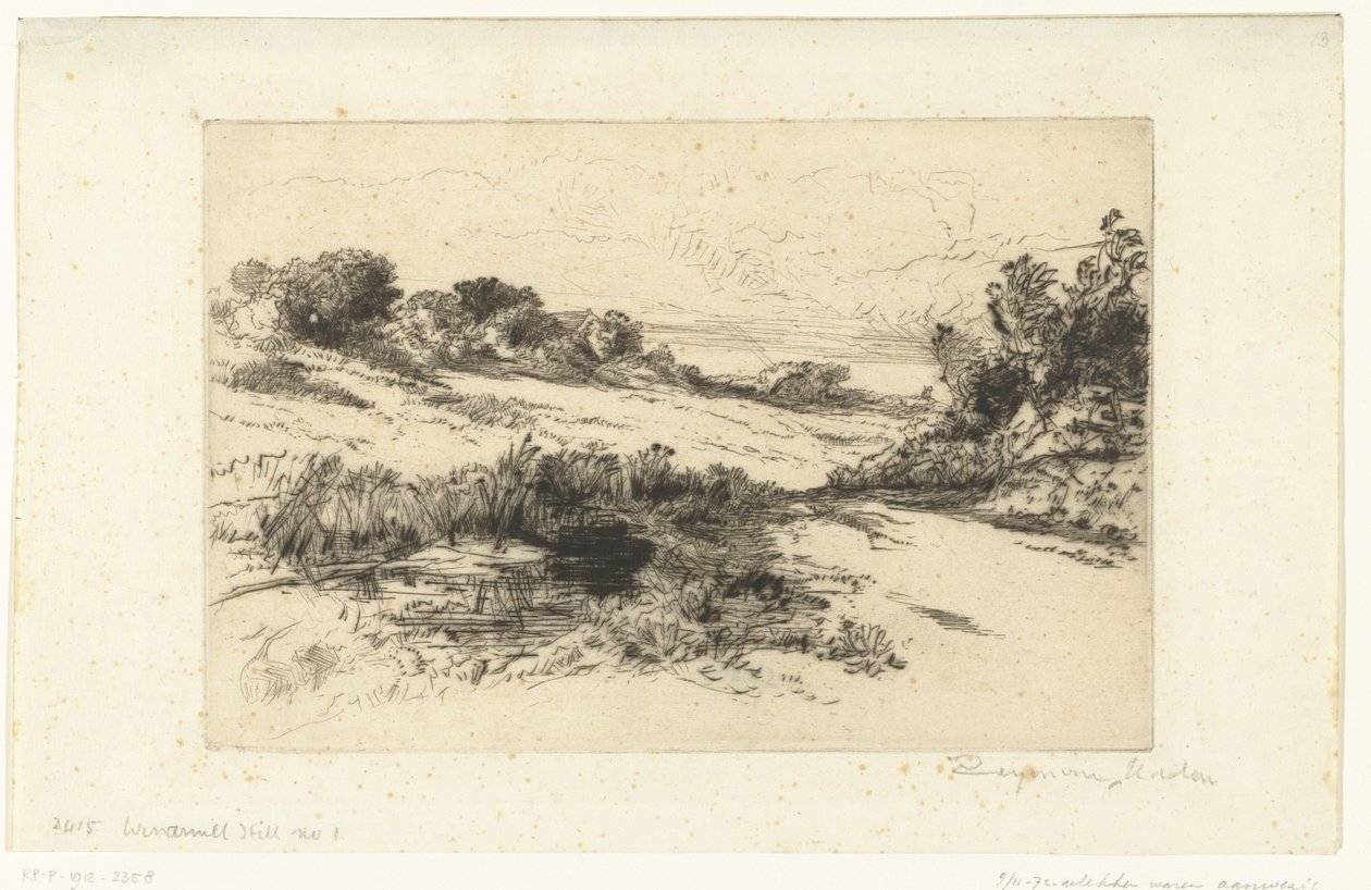 Pagórkowaty krajobraz w Swanage Wzgórze Wiatraka autorstwa Francis Seymour Haden (Sir) (signed by artist)