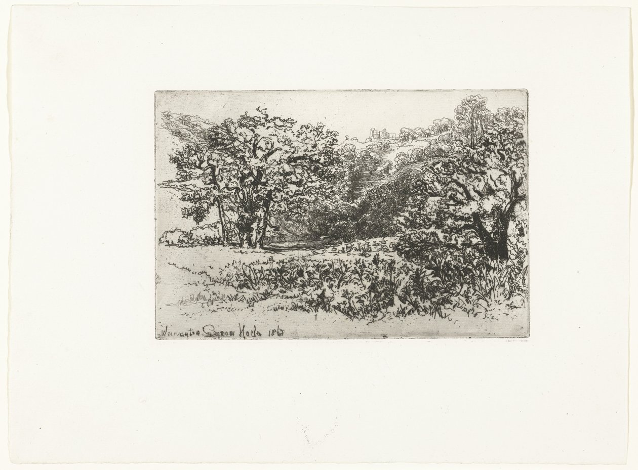 Krajobraz ze stadem zwierząt Stado Werington (tytuł na obiekcie) autorstwa Francis Seymour Haden (Sir) (signed by artist)