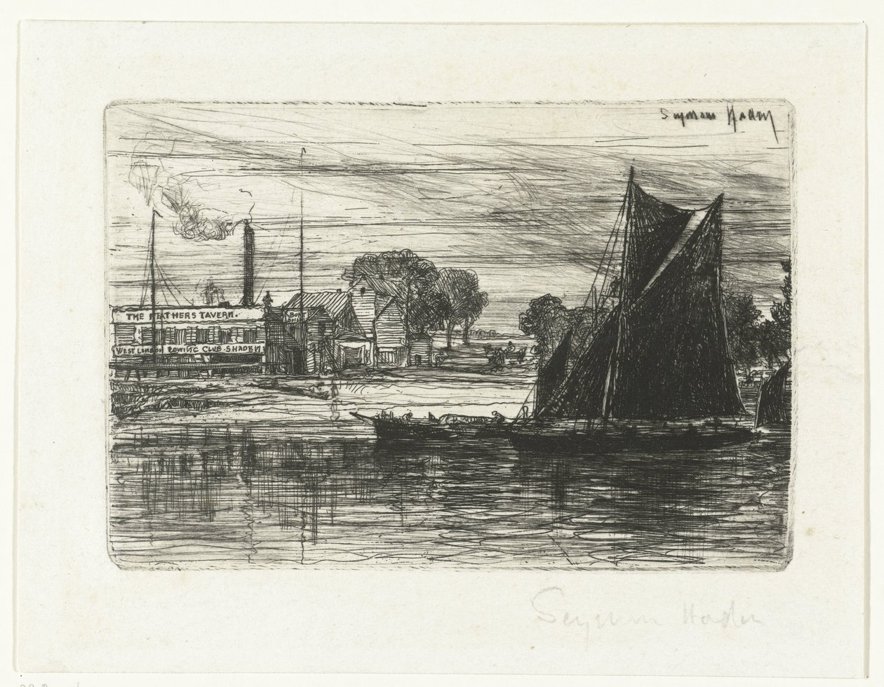 Klub wioślarski w Zachodnim Londynie Tawerna Pióra autorstwa Francis Seymour Haden (Sir) (signed by artist)