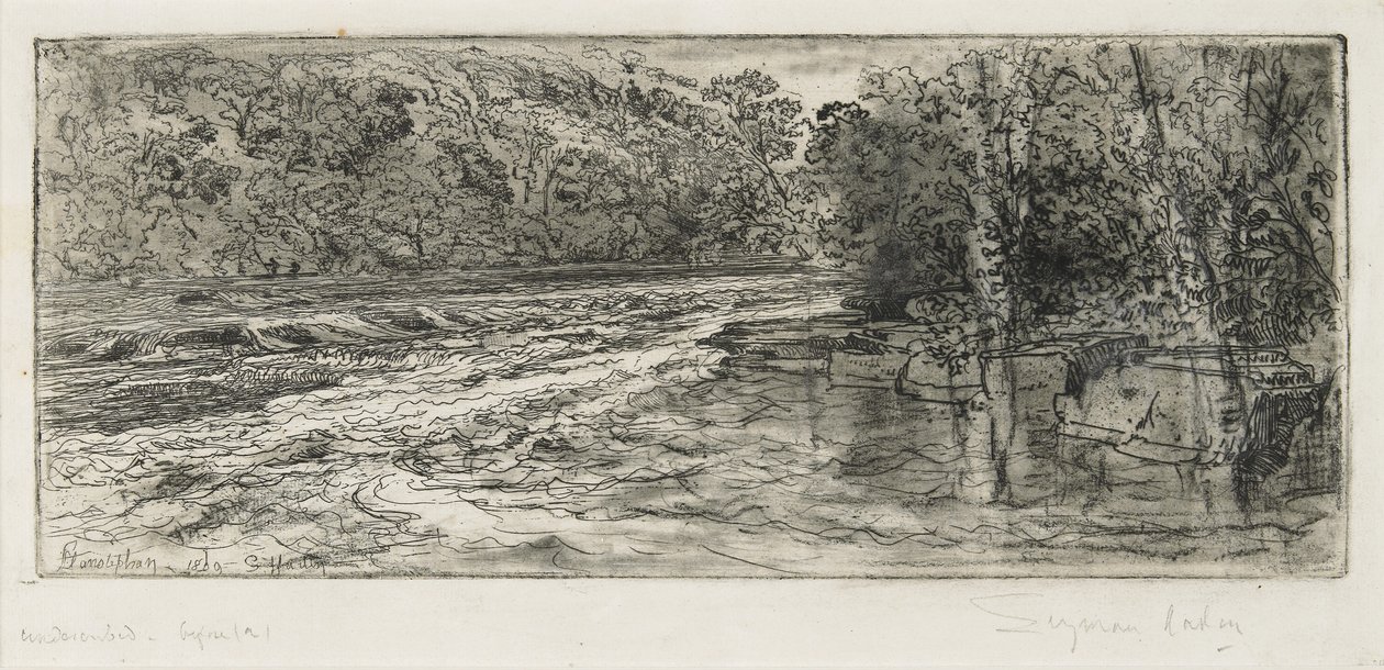 Prawdopodobne miejsce na łososia, 1889 autorstwa Francis Seymour Haden