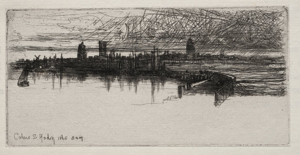 Małe molo w Calais, 1865, 3 nad ranem, 1865. autorstwa Francis Seymour Haden
