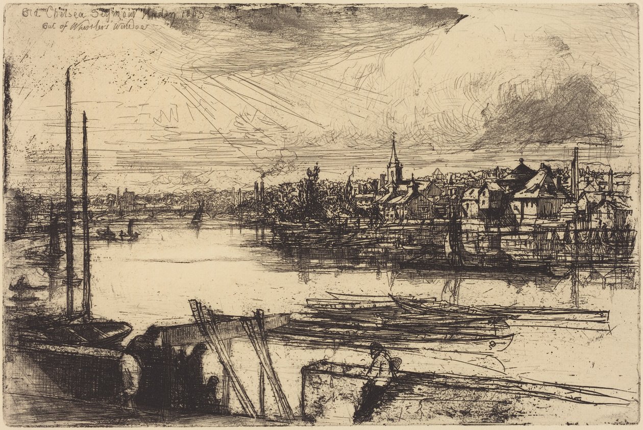 Stare Chelsea, z okna Whistlera (Battersea Reach) autorstwa Francis Seymour Haden