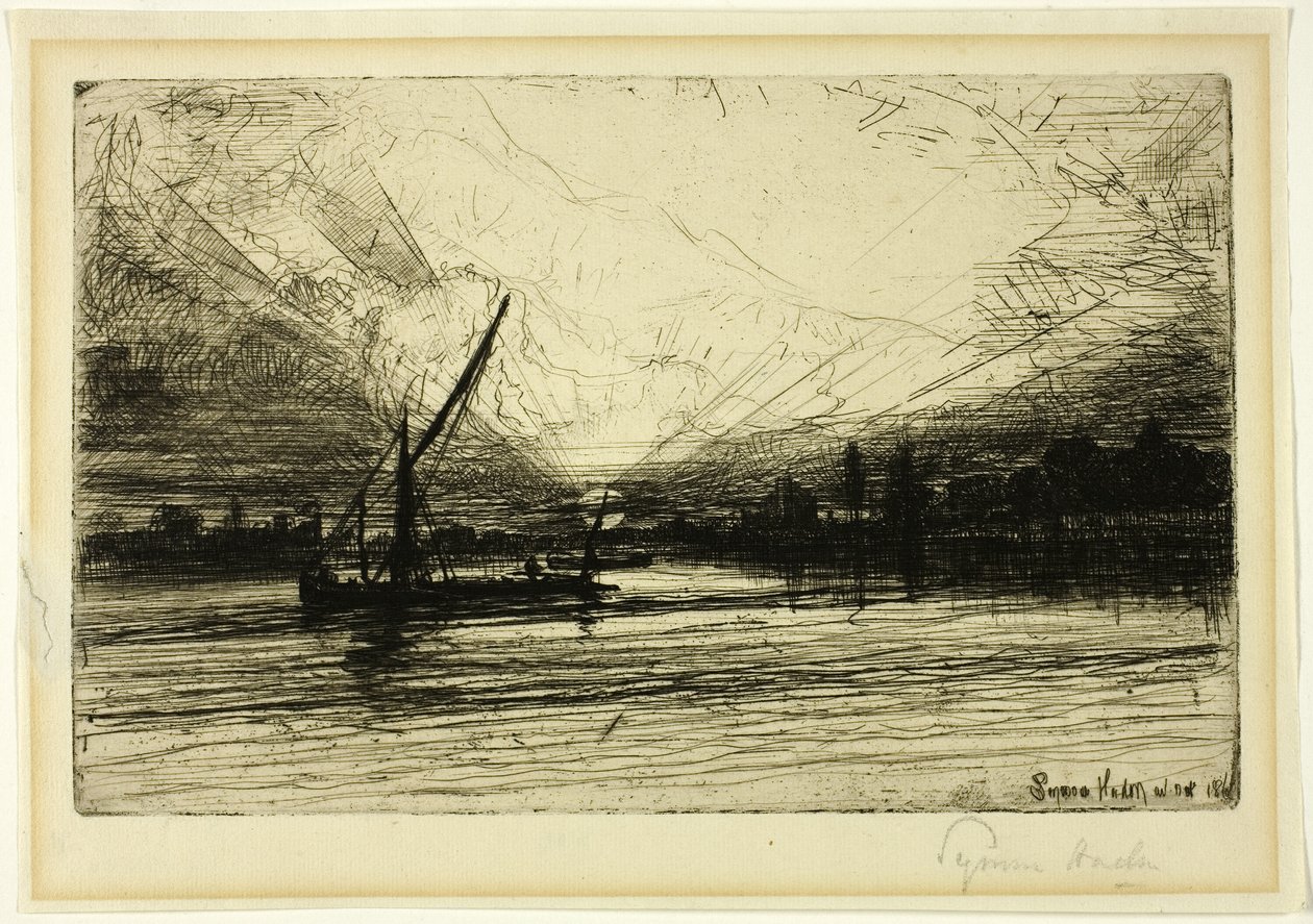 Zachód słońca nad Tamizą autorstwa Francis Seymour Haden