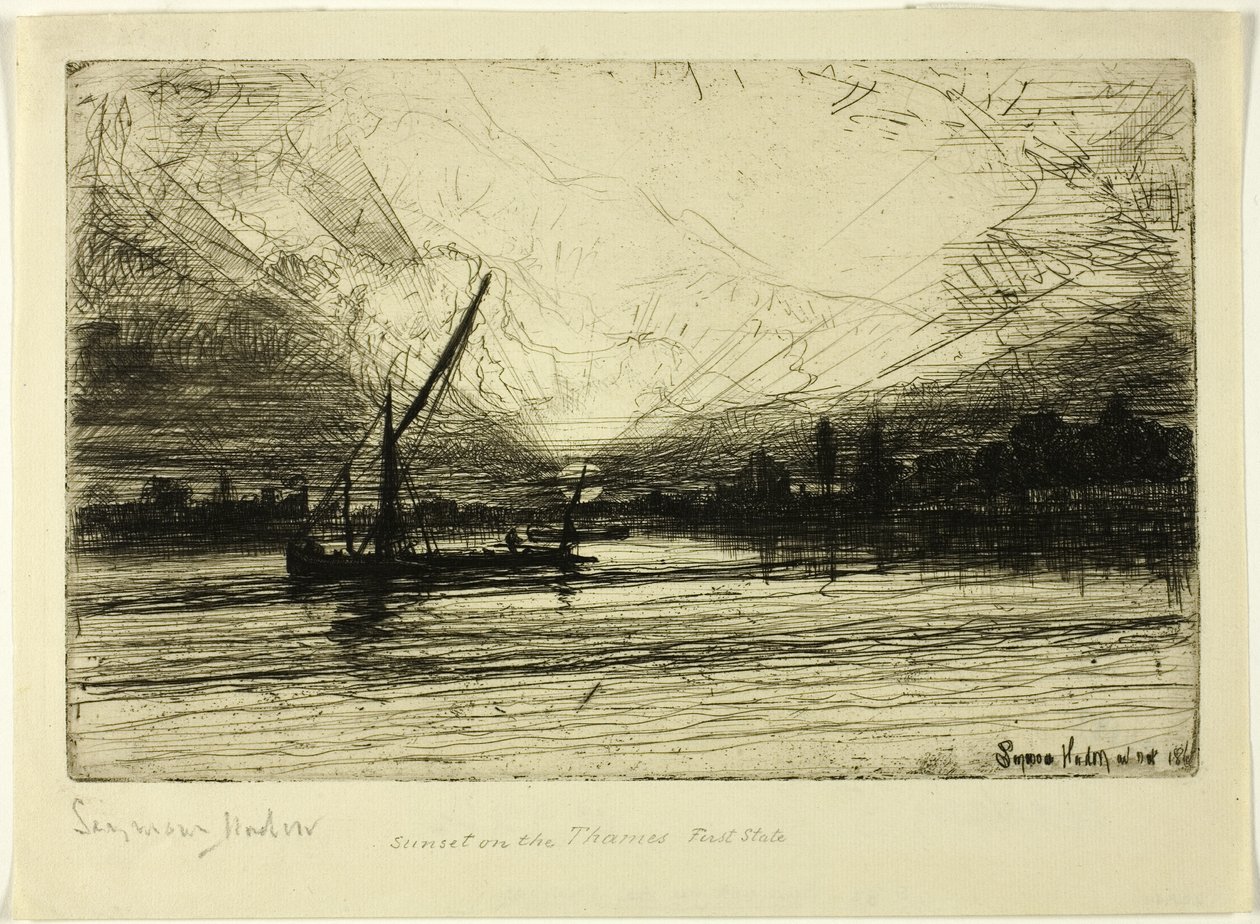 Zachód słońca nad Tamizą autorstwa Francis Seymour Haden