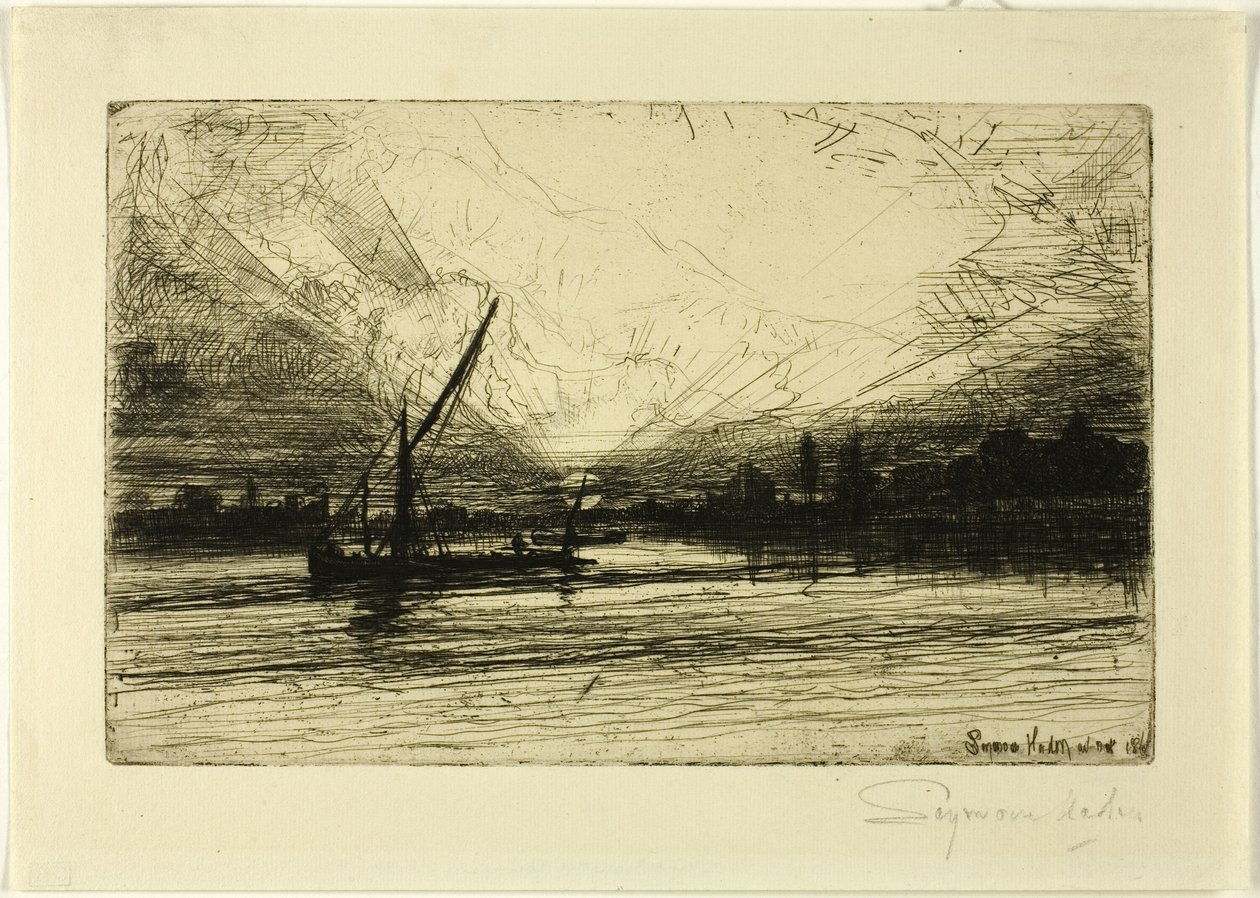 Zachód słońca nad Tamizą autorstwa Francis Seymour Haden