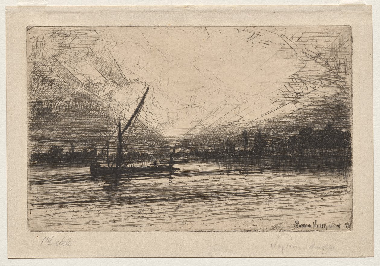 Zachód słońca nad Tamizą autorstwa Francis Seymour Haden