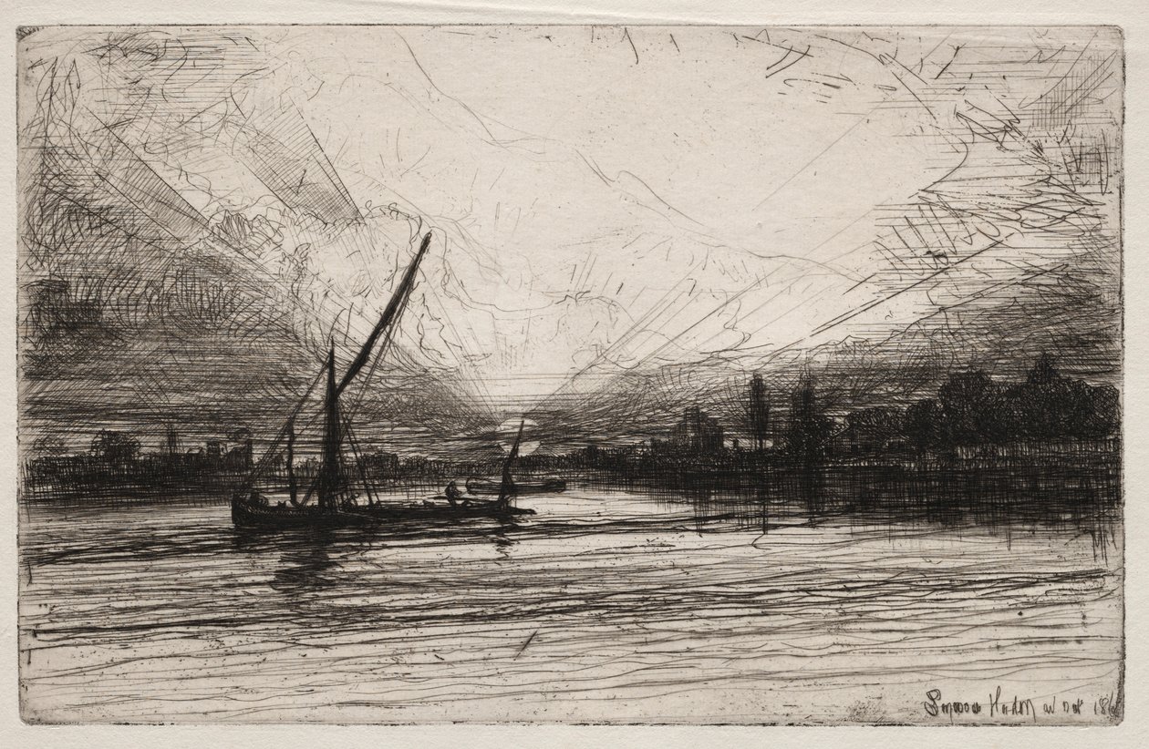 Zachód słońca nad Tamizą, 1862. autorstwa Francis Seymour Haden