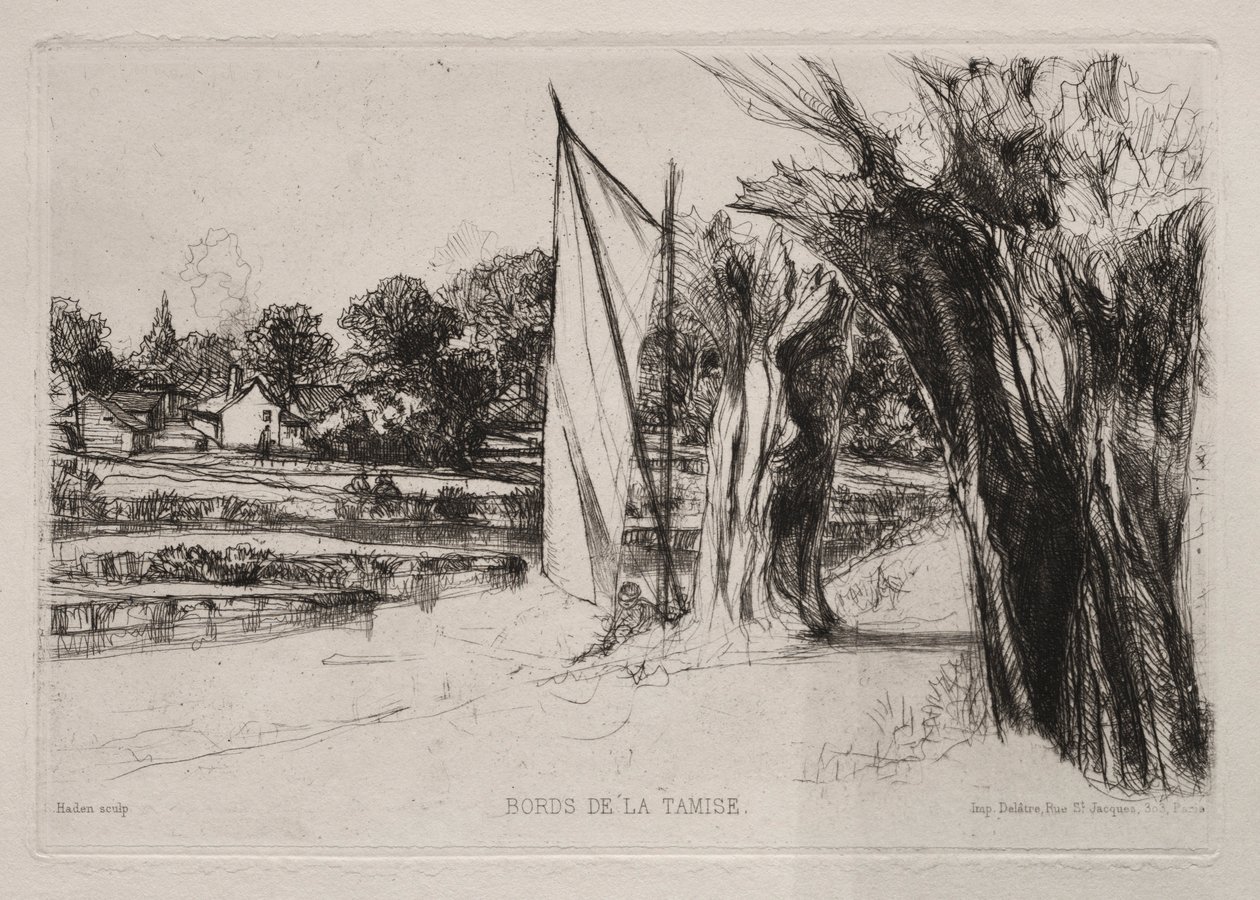 Thames Ditton - Z żaglem, 1864. autorstwa Francis Seymour Haden