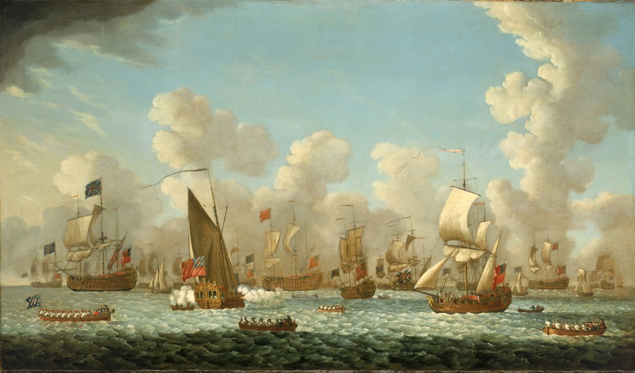 Magazyn marynarki wojennej w Spithead (Anglia), 1767 r. Olej na płótnie autorstwa Francis Swaine