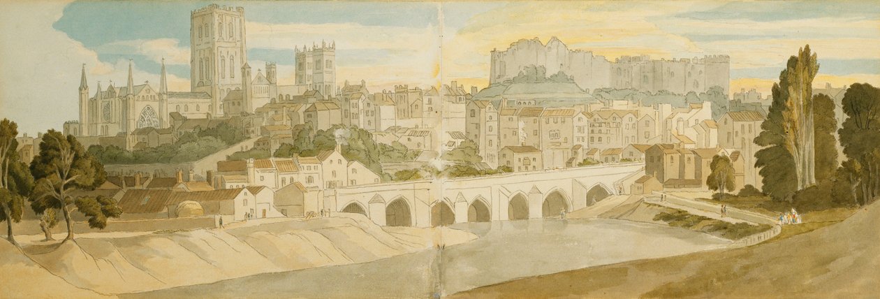 Katedra i zamek w Durham z rzeki Wear, 1811 autorstwa Francis Towne