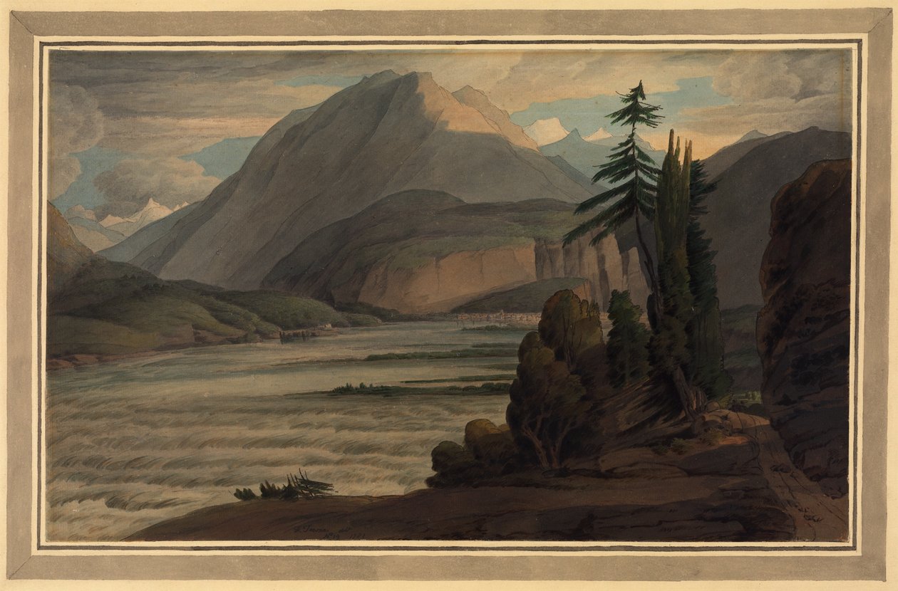 W Dolinie Gryzonia, 1781 (pióro i atrament, pranie na papierze) autorstwa Francis Towne